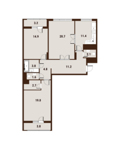 Планировка 3-комнатной квартиры в Вавилов дом