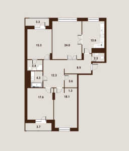 Планировка 4-комнатной квартиры в Вавилов дом - тип 1