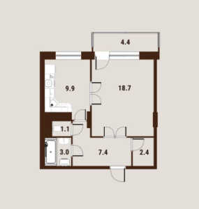 Планировка 1-комнатной квартиры в Вавилов дом
