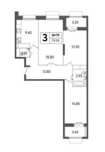 Планировка 3-комнатной квартиры в Счастье в Тушино