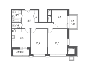 Планировка 3-комнатной квартиры в Счастье на Пресне