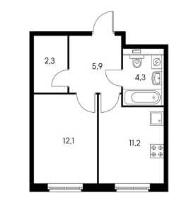 Планировка 1-комнатной квартиры в Академика Павлова