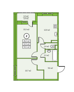 Планировка 2-комнатной квартиры в Дом у озера
