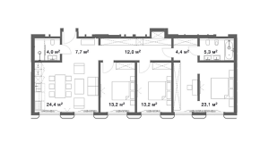 Планировка трехкомнатной квартиры в Цвет32