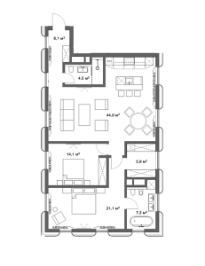 Планировка 3-комнатной квартиры в Цвет32