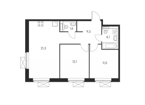 Планировка 2-комнатной квартиры в Полярная 25