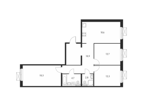 Планировка трехкомнатной квартиры в Полярная 25