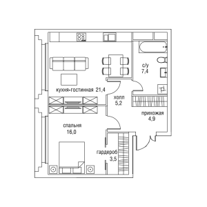 Планировка 2-комнатной квартиры в Оливковый дом