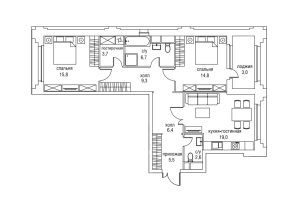 Планировка 3-комнатной квартиры в Оливковый дом
