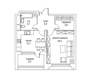 Планировка 1-комнатной квартиры в Оливковый дом