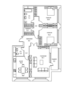 Планировка трехкомнатной квартиры в Оливковый дом
