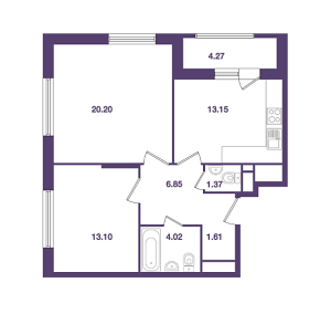 Планировка 2-комнатной квартиры в Ты и Я