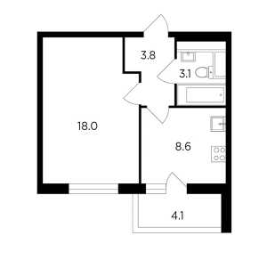 Планировка 1-комнатной квартиры в Лесопарковый