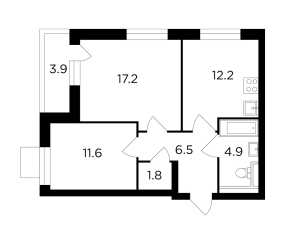 Планировка 2-комнатной квартиры в Лесопарковый