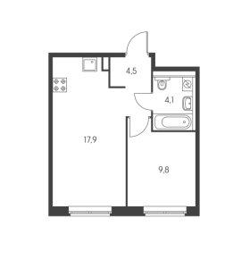 Планировка 1-комнатной квартиры в Ясеневая 14
