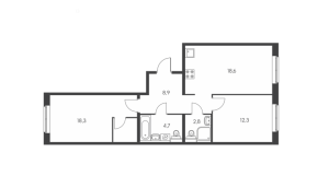 Планировка двухкомнатной квартиры в Ясеневая 14