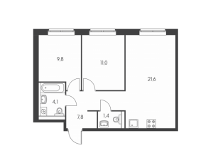 Планировка 2-комнатной квартиры в Ясеневая 14