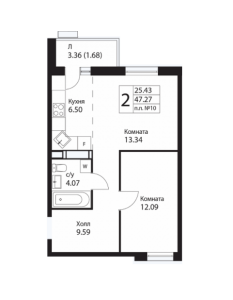 Планировка 2-комнатной квартиры в Кленовые аллеи