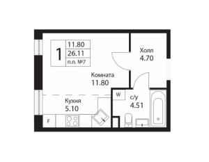 Планировка 1-комнатной квартиры в Кленовые аллеи