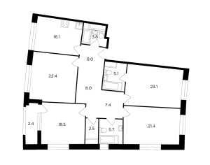 Планировка 4-комнатной квартиры в Серебряный парк - тип 1