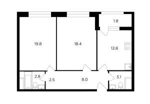 Планировка 2-комнатной квартиры в Серебряный парк