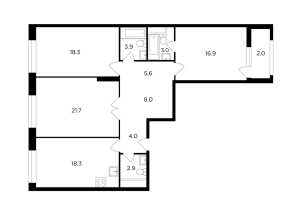 Планировка 3-комнатной квартиры в Серебряный парк