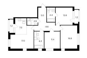 Планировка 4-комнатной квартиры в Филатов луг - тип 1
