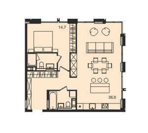Планировка 2-комнатной квартиры в Level Павелецкая
