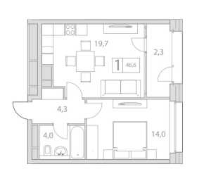 Планировка 1-комнатной квартиры в Life-Кутузовский