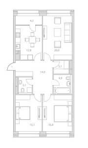Планировка 3-комнатной квартиры в Life-Кутузовский