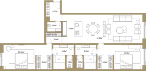 Планировка 2-комнатной квартиры в Roza Rossa