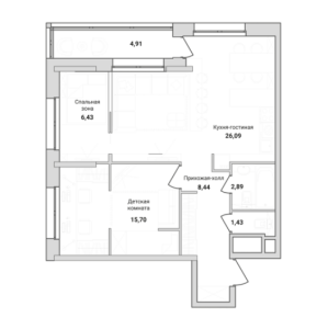 Планировка 2-комнатной квартиры в Грани