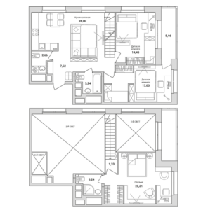 Планировка 4-комнатной квартиры в Грани - тип 1
