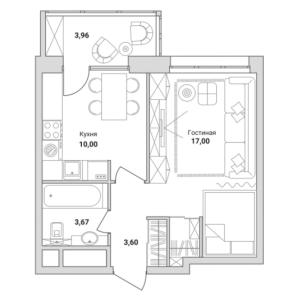 Планировка 1-комнатной квартиры в Грани