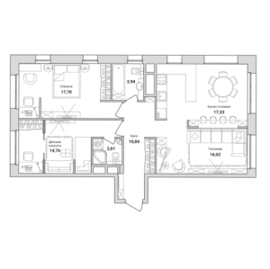 Планировка 3-комнатной квартиры в Грани