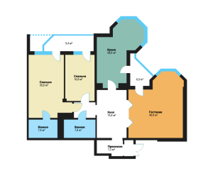 Планировка 3-комнатной квартиры в Вавилово