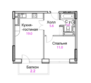 Планировка 1-комнатной квартиры в Ангелово