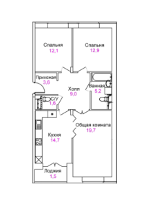 Планировка 3-комнатной квартиры в Ангелово
