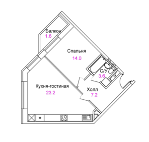 Планировка однокомнатной квартиры в Ангелово