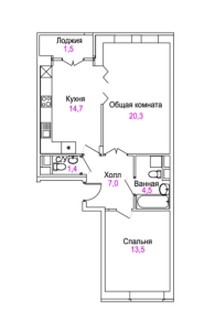 Планировка 2-комнатной квартиры в Ангелово