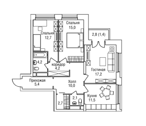 Планировка двухкомнатной квартиры в Freedom