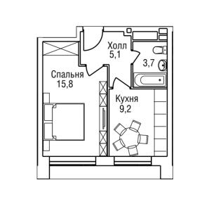 Планировка 1-комнатной квартиры в Freedom