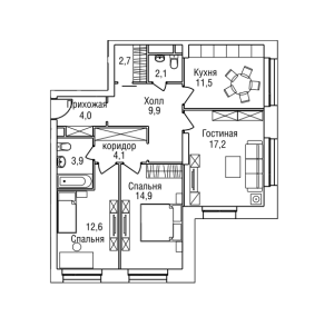 Планировка 3-комнатной квартиры в Freedom