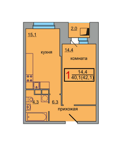Планировка 1-комнатной квартиры в Афродита-2