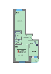 Планировка 2-комнатной квартиры в Афродита-2