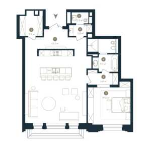 Планировка 1-комнатной квартиры в Малая Бронная 15