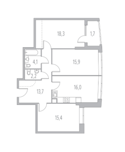 Планировка 3-комнатной квартиры в Крылья