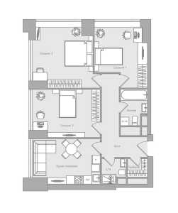 Планировка 3-комнатной квартиры в Небо