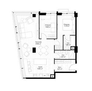 Планировка 2-комнатной квартиры в Story