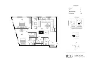 Планировка 2-комнатной квартиры в Titul на Серебрянической набережной